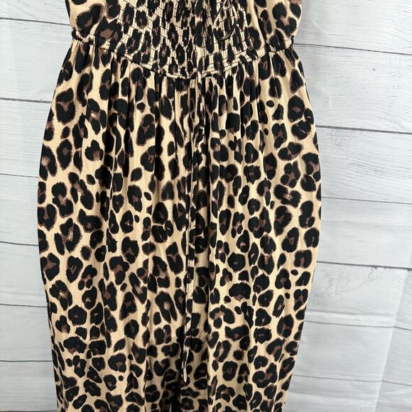 Band of Gypsies Womens size Small Leopard Wide Leg Split Hem Jumpsuit Mob Wife - Picture 11 of 12